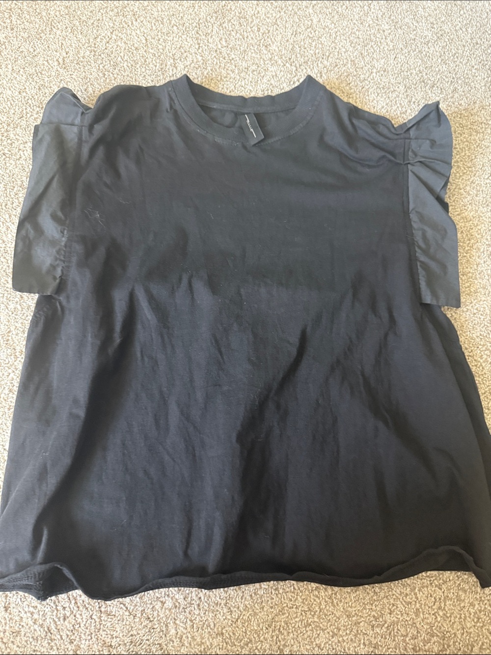 Women's Black Short Sleeve Tee with Ruffle Shoulders